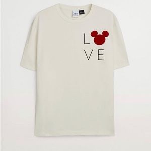 Zara X Disney Mickey Mouse Love Collab Tee Cream Vanilla Shirt Mens Large